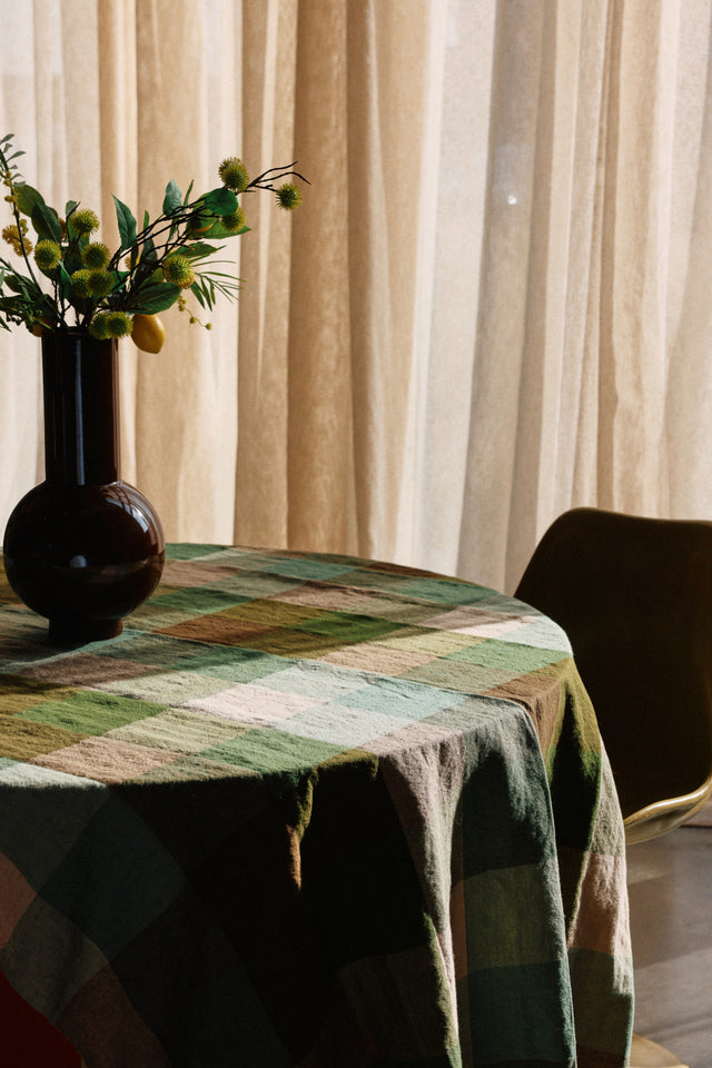 HKliving 餐桌布巾|Vida check table cloth mint/olive (140x220cm)