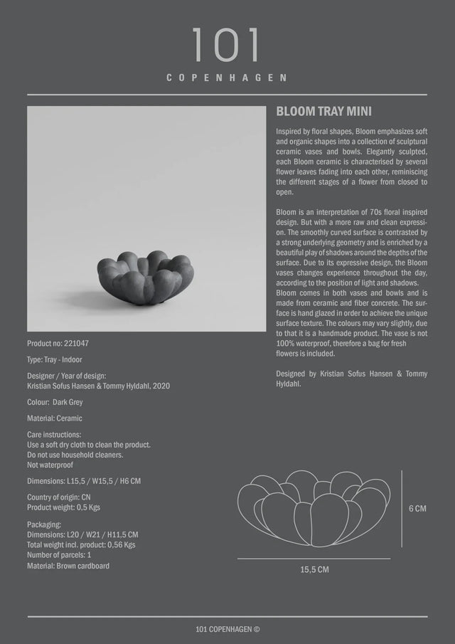 101 Copenhagen-綻放陶盤,迷你 - 深灰色