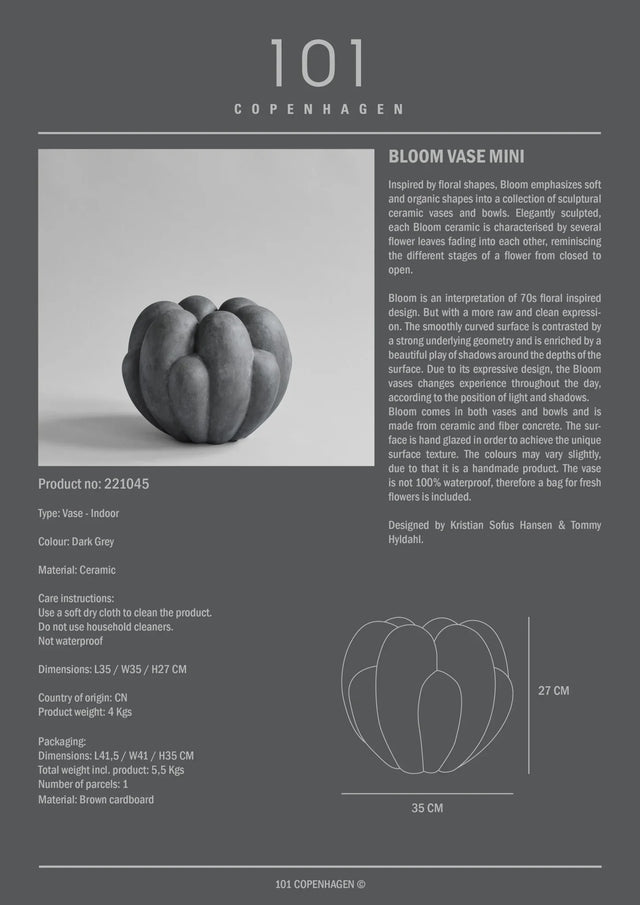 101 Copenhagen-綻放花瓶,小 - 深灰色