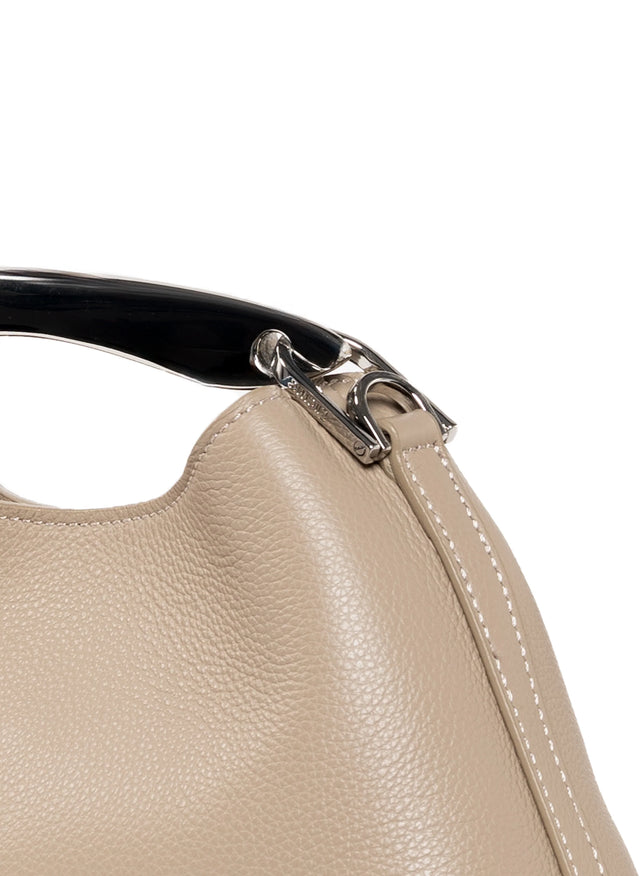 【現貨】ELLEME PARIS - 迷你 Boomerang 粒面皮革手袋 灰褐色/銀色提把