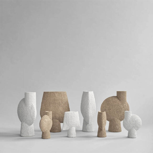 球形花瓶,網紋四方形,迷你 - 骨白色