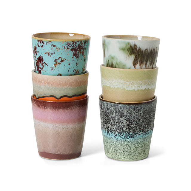 HKliving 70s ceramics: coffee mugs (set of 6) surreal