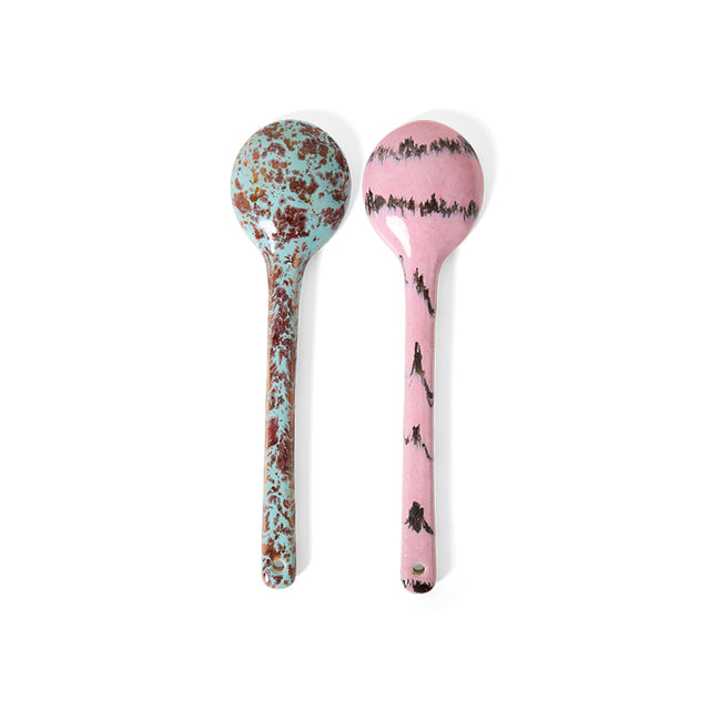 HKliving 刀叉匙|70s ceramics: serving spoons, sprinkle (set of 2)