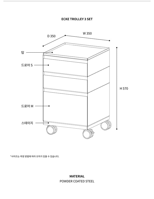 Rareraw-ECKE Trolley Bộ 3 tầng LOW (Drawer M×1 + Drawer S×2)