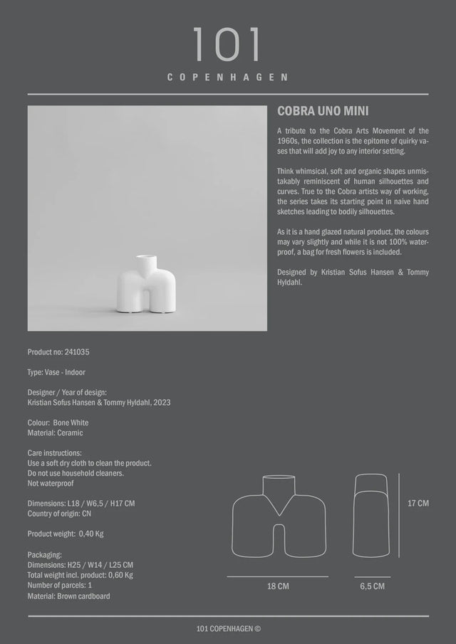 【現貨】101 Copenhagen-眼鏡蛇花瓶,Uno,迷你 - 骨白色
