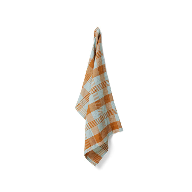 HKliving 餐桌布巾|Vida check tea towel amber/blue (50x70cm)