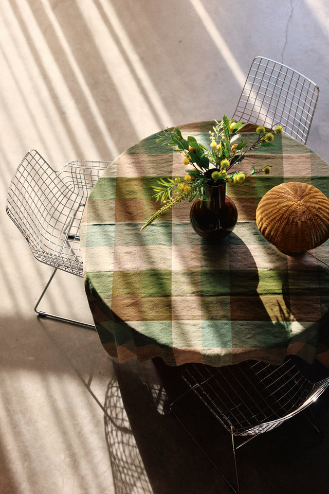 HKliving 餐桌布巾｜Vida check table cloth mint/olive (140x220cm)