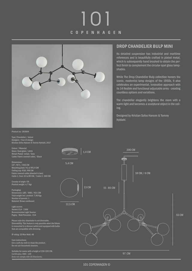【現貨】101 Copenhagen-滴形燈泡吊燈,迷你 - 灰色
