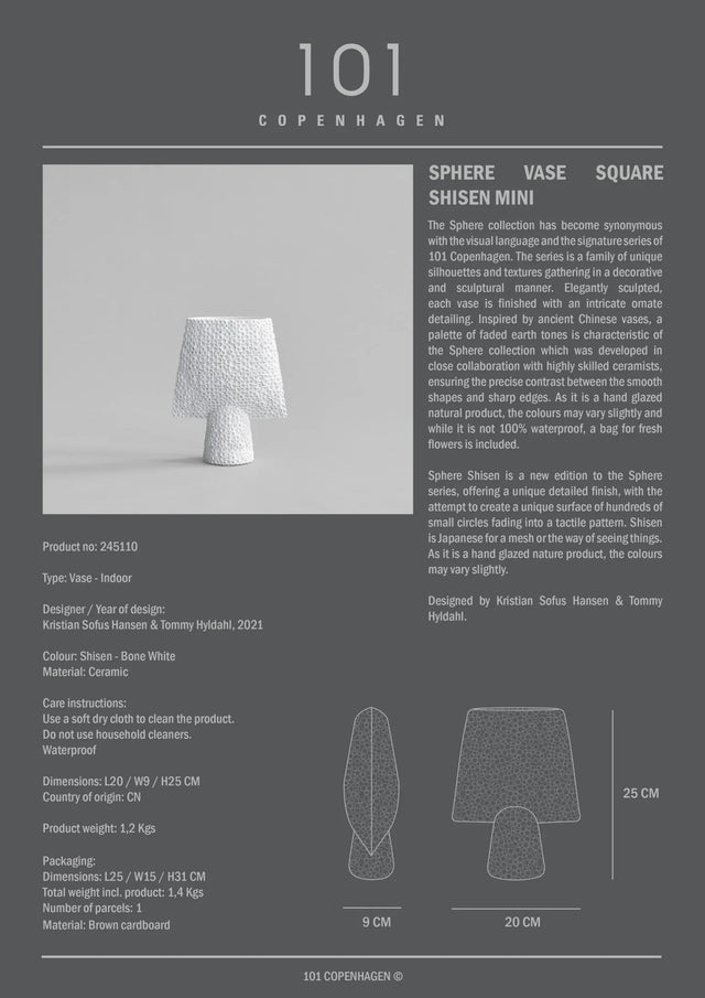 球形花瓶,網紋四方形,迷你 - 骨白色