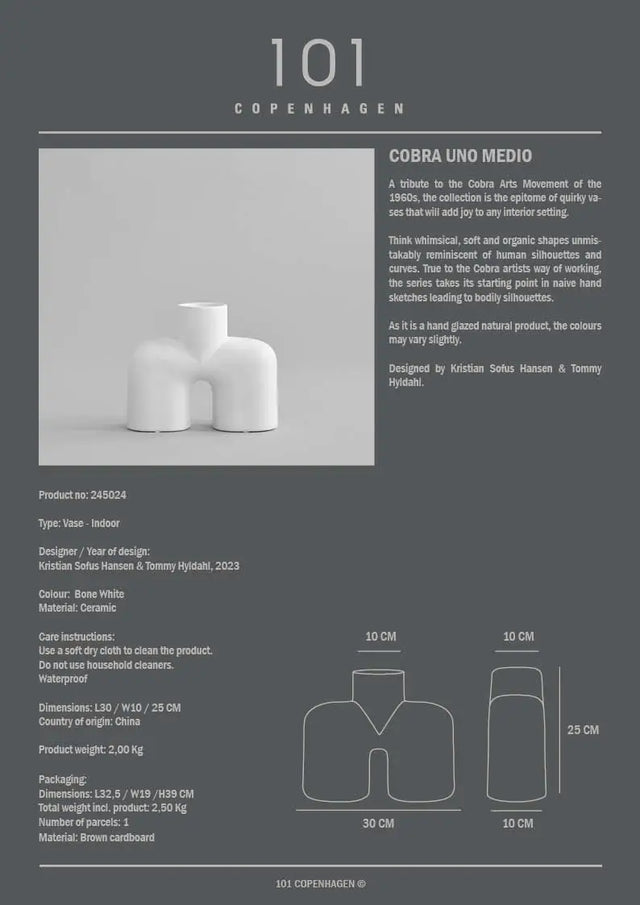 【現貨】101 Copenhagen-眼鏡蛇花瓶,Uno,中型 - 骨白色