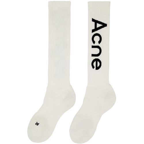 ACNE STUDIOS 灰白色徽標長筒襪