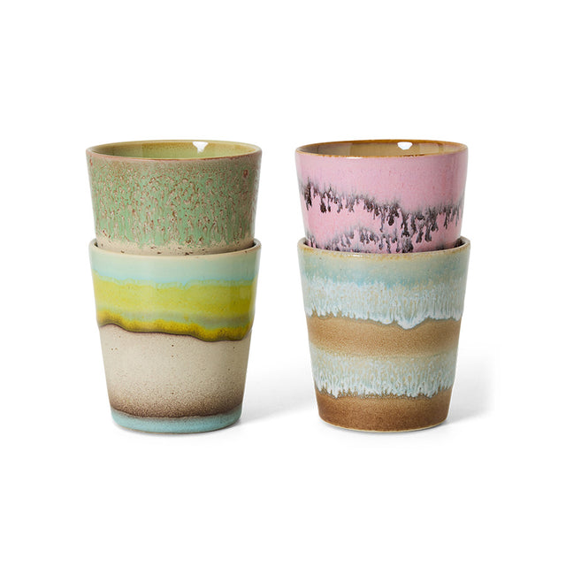 HKliving 70s ceramics: coffee mugs (set of 4) pop art