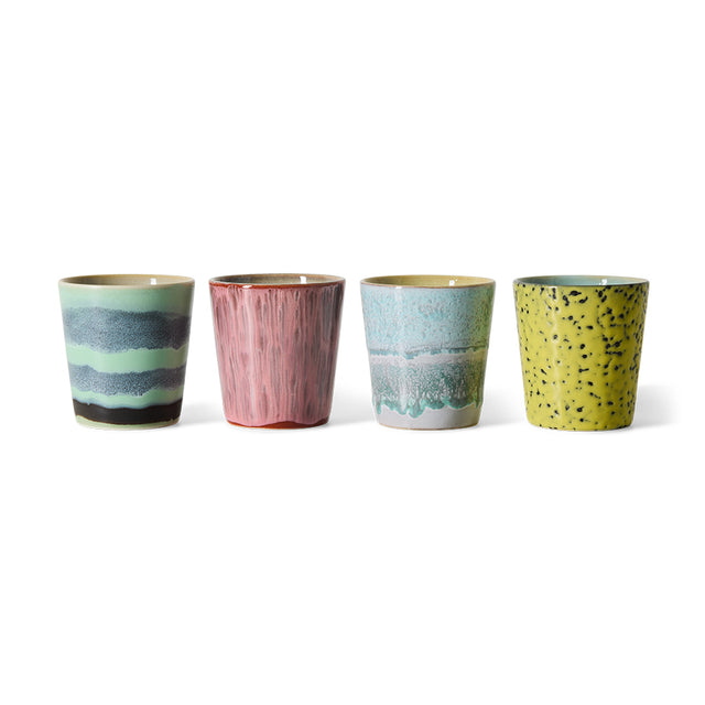 HKliving 70年代陶瓷 咖啡马克杯组 (4入)｜ozon・rhubarb・corn・river