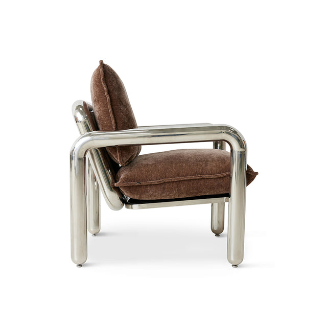 HKliving 扶手椅｜Chrome lounge armchair, velvet brown