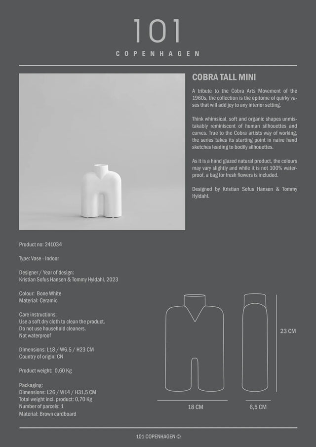 101 Copenhagen-แจกัน Cobra, ทรงสูง, มินิ - สีขาวกระดูก