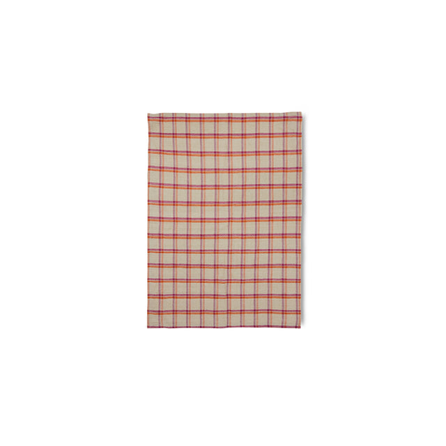 HKliving 餐桌布巾｜Vida check tea towel strawberry/cream (50x70cm)