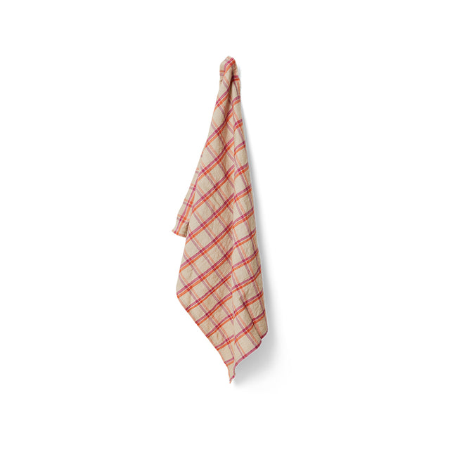 HKliving 餐桌布巾｜Vida check tea towel strawberry/cream (50x70cm)